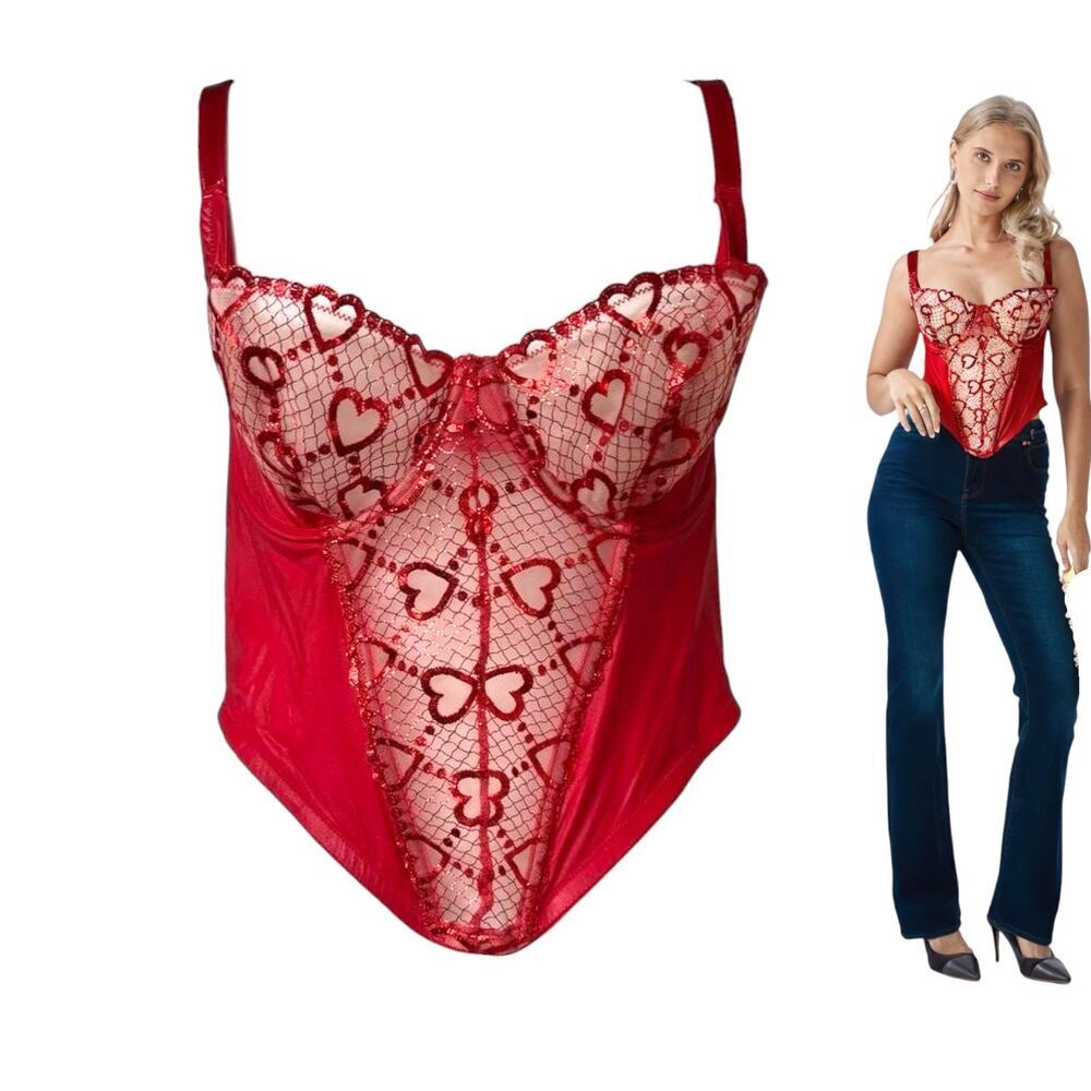 Fenty x rihanna red corset hearts sheer lace 1X NWT